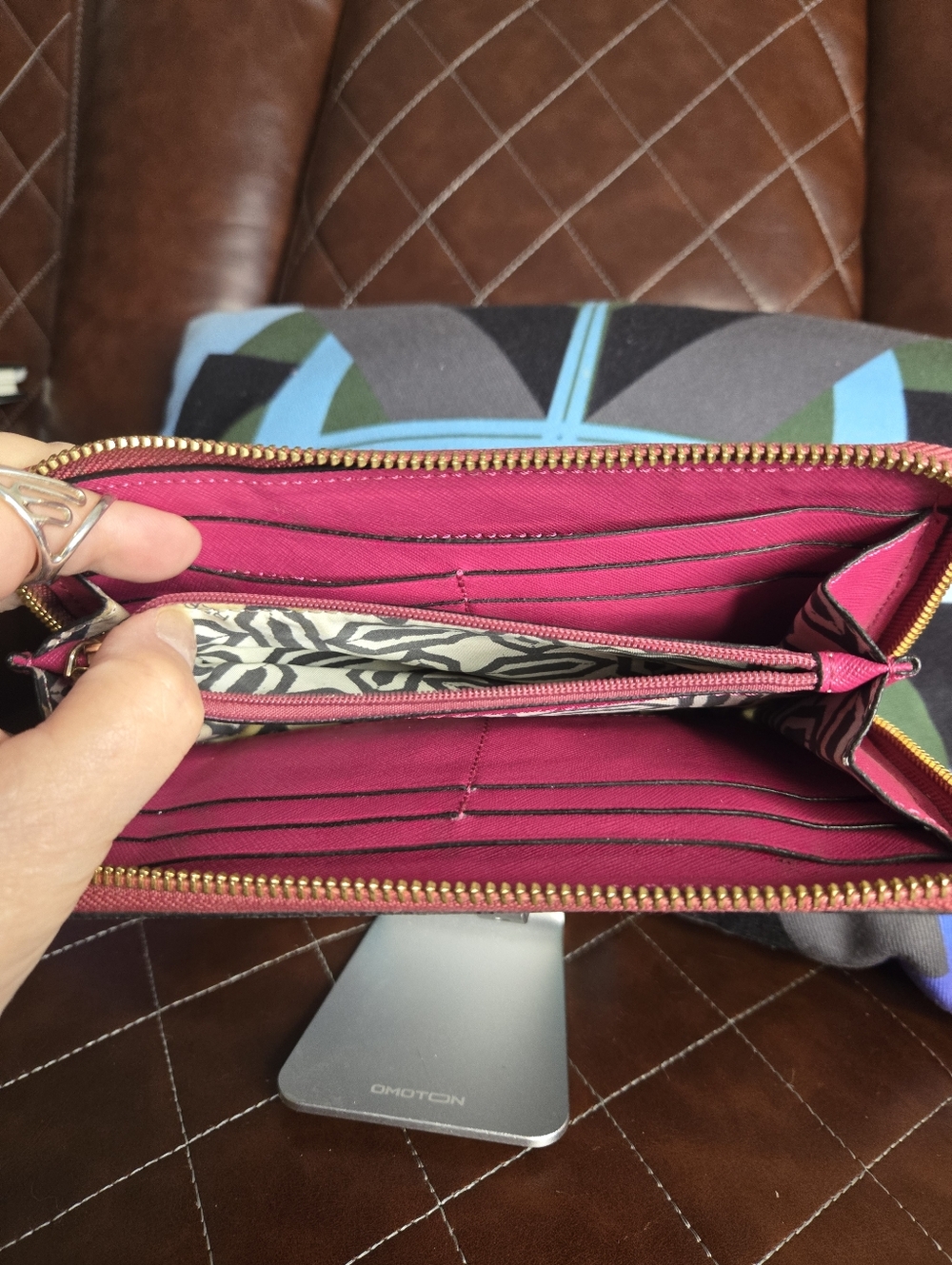 Rebecca Minkoff Hot Pink Studded Zip Wallet - Picture 3 of 5